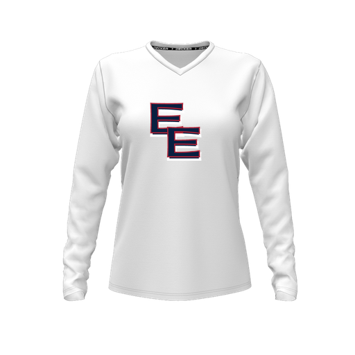 [CUS-DFW-TEES-CMF-VNK-LSL-WHT-FYXS-LOGO1] Comfort T-Shirt (Female Youth XS, White, V Neck, Logo 1, Long Sleeve)