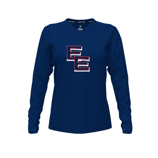 [CUS-DFW-TEES-CMF-VNK-LSL-NVY-FYXS-LOGO1] Comfort T-Shirt (Female Youth XS, Navy, V Neck, Logo 1, Long Sleeve)