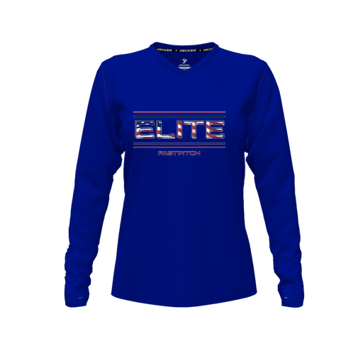 [CUS-DFW-TEES-CMF-VNK-LSL-RYL-FYXS-LOGO3] Decker Comfort T-Shirt (Female Youth XS, Royal, V Neck, Logo 3, Long Sleeve)