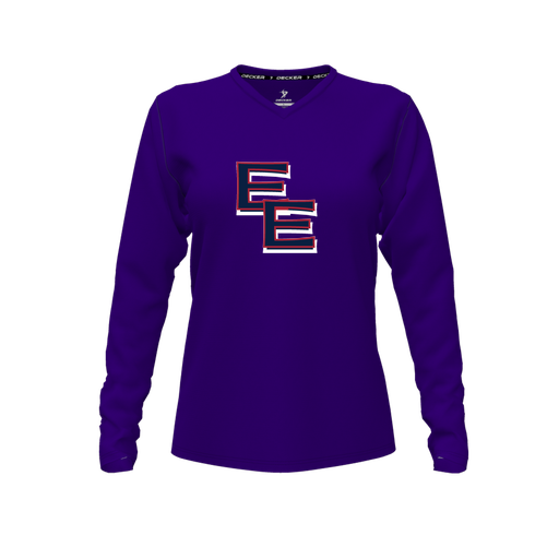 [CUS-DFW-TEES-CMF-VNK-LSL-PUR-FYXS-LOGO1] Decker Comfort T-Shirt (Female Youth XS, Purple, V Neck, Logo 1, Long Sleeve)