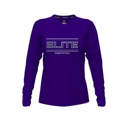 [CUS-DFW-TEES-CMF-VNK-LSL-PUR-FYXS-LOGO2] Decker Comfort T-Shirt (Female Youth XS, Purple, V Neck, Logo 2, Long Sleeve)