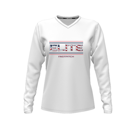 [CUS-DFW-TEES-PER-VNK-LSL-WHT-FYXS-LOGO3] Decker Performance T-Shirt (Female Youth XS, White, V Neck, Logo 3, Long Sleeve)