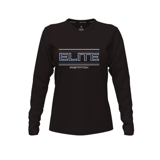 [CUS-DFW-TEES-PER-VNK-LSL-BLK-FYXS-LOGO2] Decker Performance T-Shirt (Female Youth XS, Black, V Neck, Logo 2, Long Sleeve)