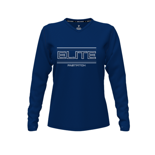 [CUS-DFW-TEES-PER-VNK-LSL-NVY-FYXS-LOGO2] Performance T-Shirt (Female Youth XS, Navy, V Neck, Logo 2, Long Sleeve)