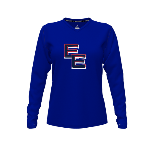 [CUS-DFW-TEES-PER-VNK-LSL-RYL-FYXS-LOGO1] Decker Performance T-Shirt (Female Youth XS, Royal, V Neck, Logo 1, Long Sleeve)