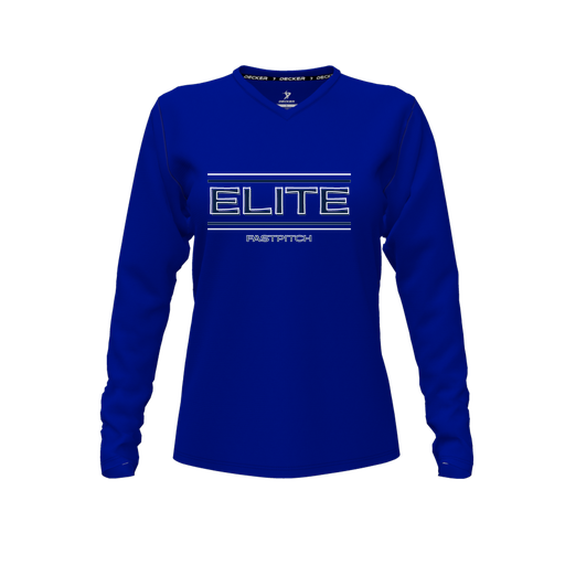 [CUS-DFW-TEES-PER-VNK-LSL-RYL-FYXS-LOGO2] Performance T-Shirt (Female Youth XS, Royal, V Neck, Logo 2, Long Sleeve)
