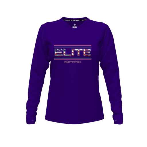 [CUS-DFW-TEES-PER-VNK-LSL-PUR-FYXS-LOGO3] Decker Performance T-Shirt (Female Youth XS, Purple, V Neck, Logo 3, Long Sleeve)